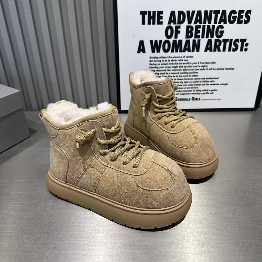 Женские меховые зимние ботинки на платформе с плоскими носками, замшевые плюшевые хлопковые туфли, повседневные кроссовки, зима 2025, тренд, теплые, удобные, спортивные ботинки Mujer