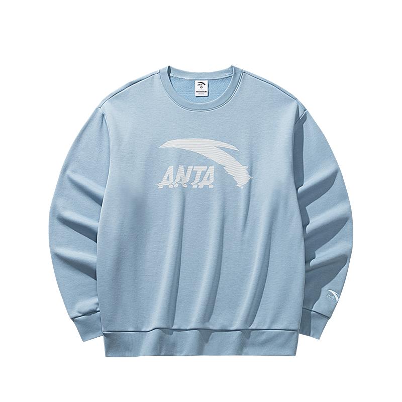ANTA Men's Logo Print Crew Neck Sweatshirt Light Blue 952548702-6