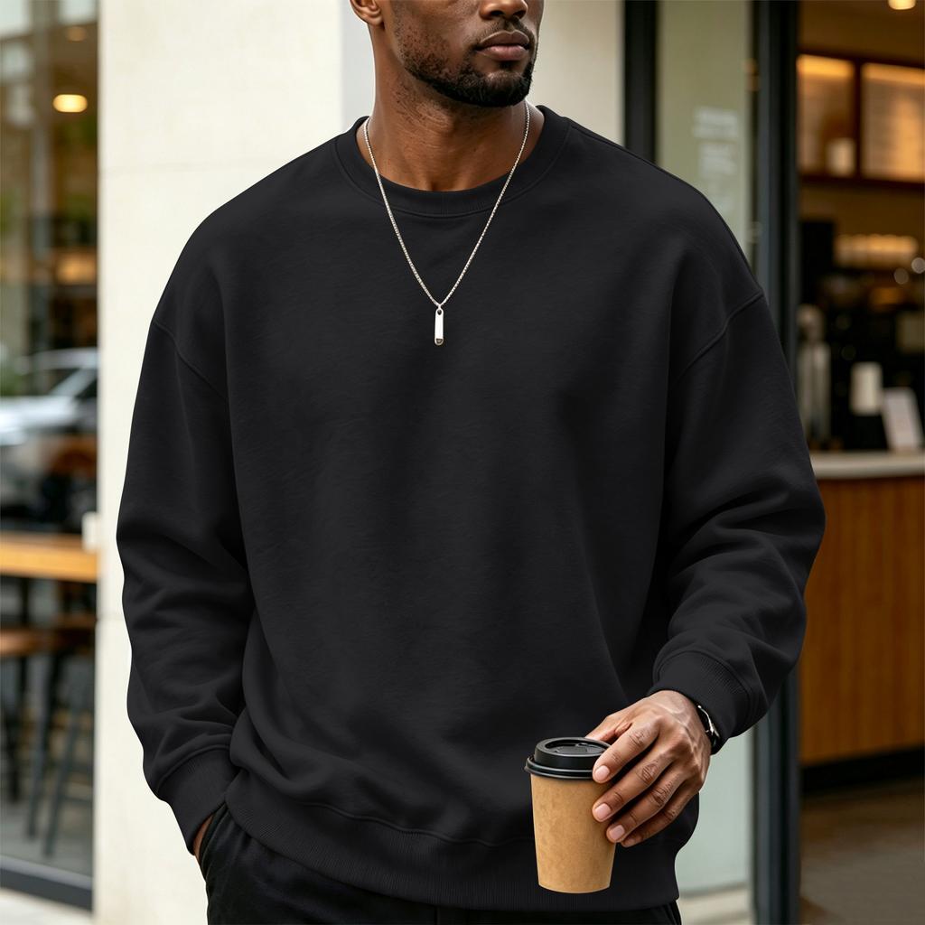 Men's Color Neck Sweatshirt Loose Fit Casual Pullover for Winter