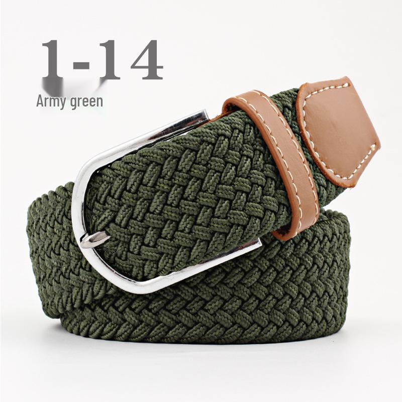 Korean Style Elastic Braided Canvas Belt with Pin Buckle for Men and Women