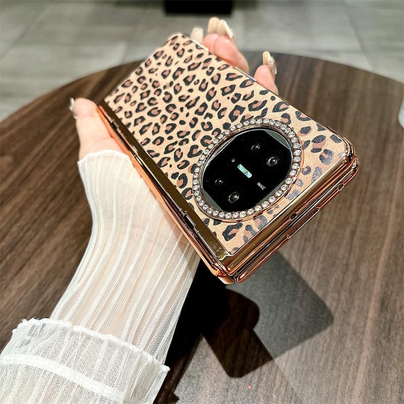 Premium Leopard Print Vegan Leather Case Mate X3 Foldable Phone Shockproof Full Cover With Stand Function