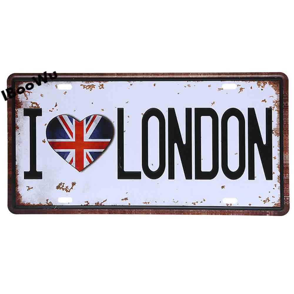 Worldwide Popular City License Plate Poster Vintage Wall Decor North America Metal Tin Sign Plaques Poster 15x30cm
