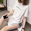 Plus Size WONDERFUL DAY Print Long T Shirts Summer Women Loose Slit Femme Tops Cotton Tshirt Short Sleeve Ladies T-shirt
