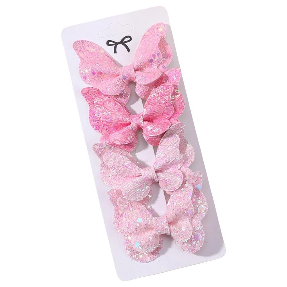 4Pcs Colorful Glitter Ribbons Glitter Hair Clip Double Butterfly Design Sequins Hair Clip For Girls