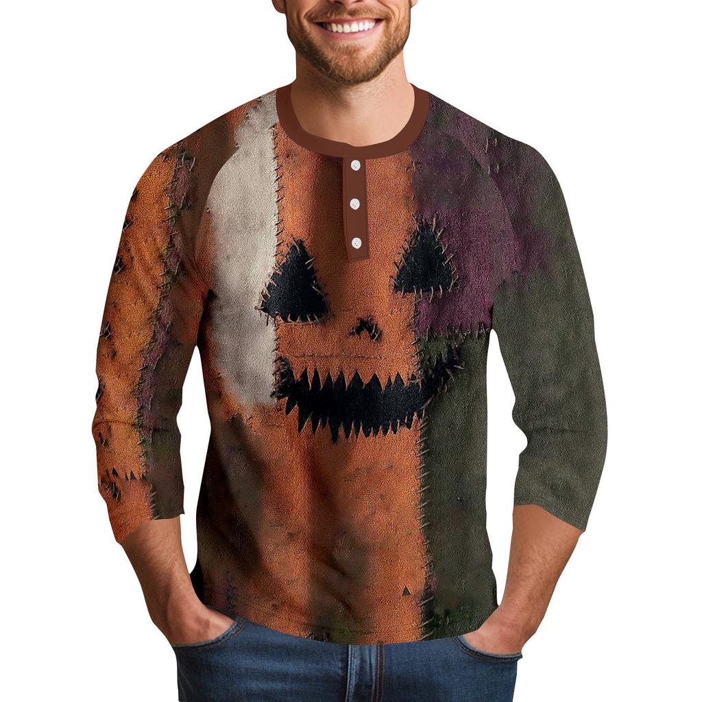 Men's Halloween Printed Collar Three-Quarter Sleeve