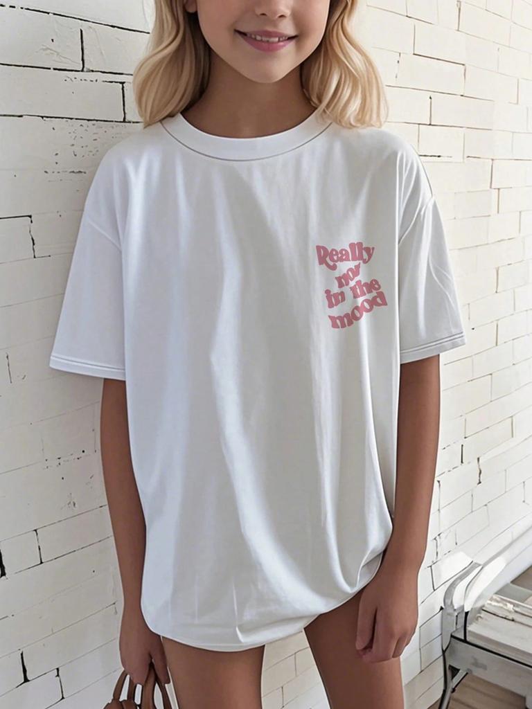 Летняя повседневная футболка с принтом букв, круглым вырезом и короткими рукавами, простая модная одежда, подходящая для летних девочек