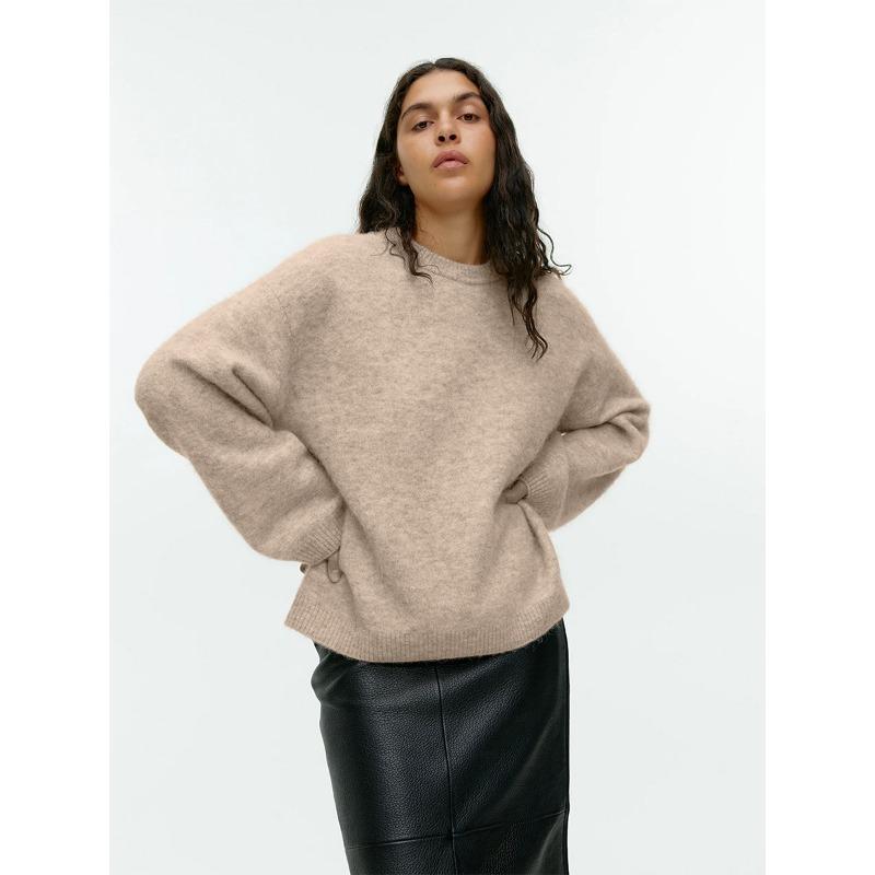 Осенне-зимний женский однотонный свободный утолщенный вязаный свитер с круглым вырезом