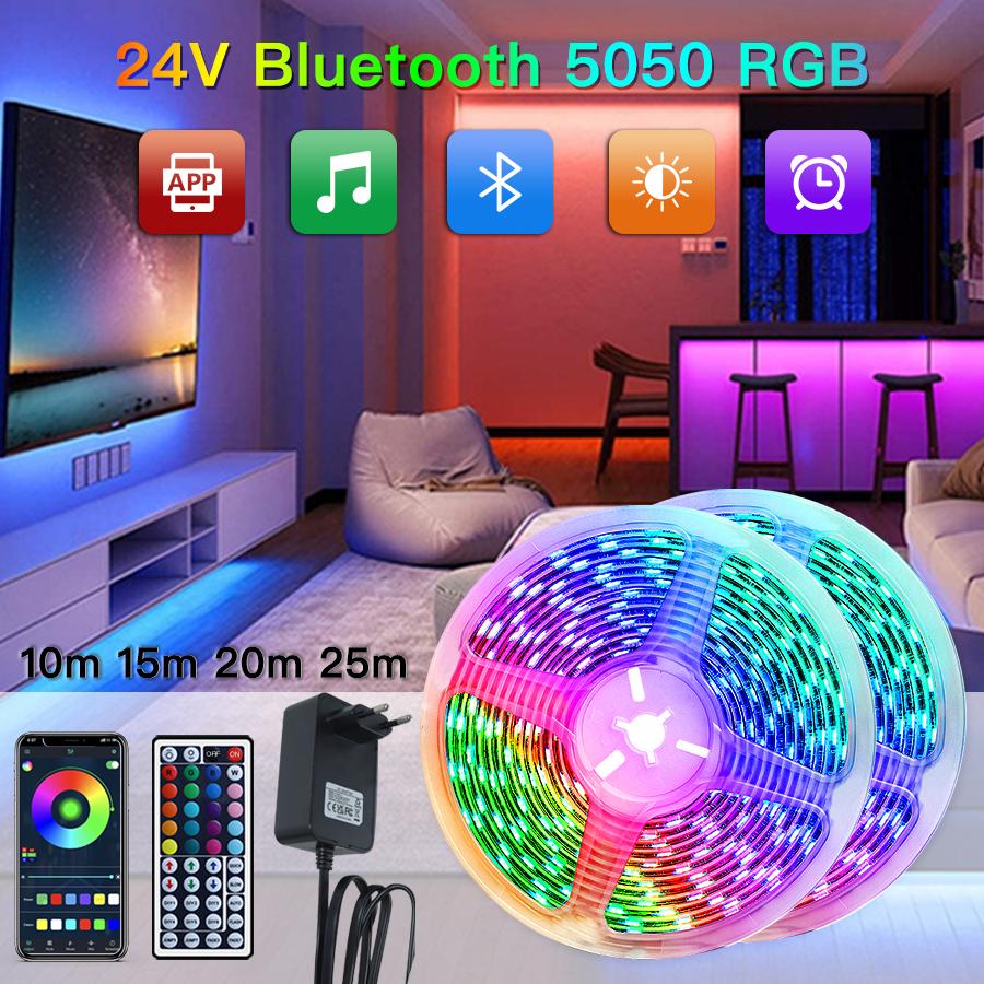 Светодиодная лента Bluetooth RGB LED Лента 24V 5050SMD LED Лента 10м-25м Диодная Лента Освещение Для Декора Комнаты Подсветка Телевизора 3D Принтер