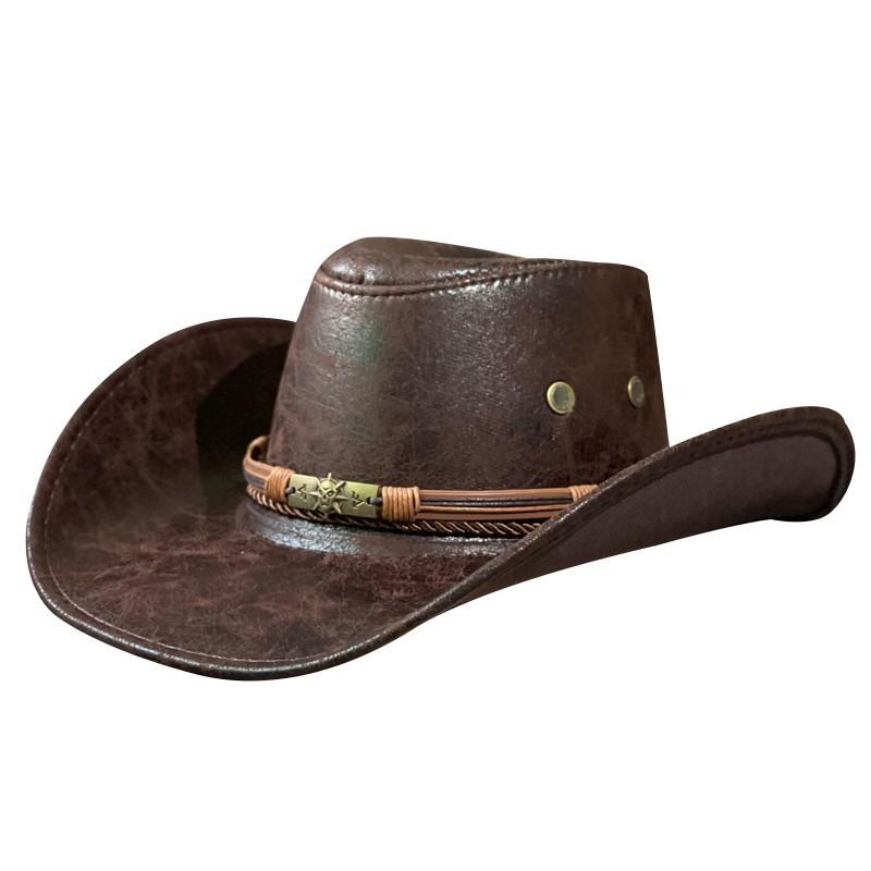Leather retro ethnic style western denim hat men's and women's four seasons outdoor sunshade Tibetan skull belt jazz hat