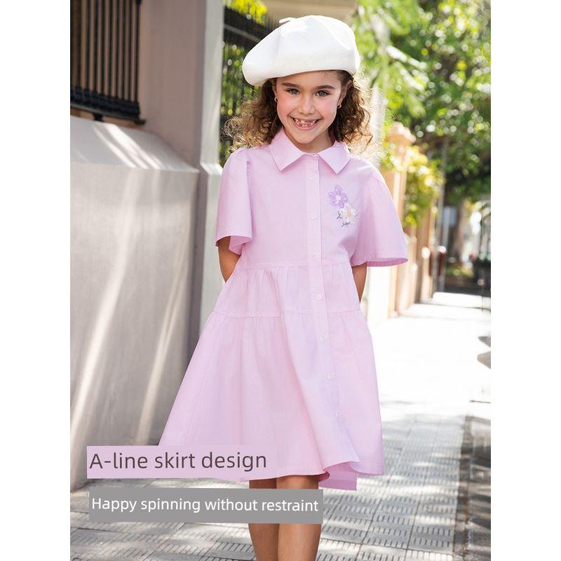 David Bella Girls' Dress Kidsren's Pure Cotton Shirt Dress 2026 Summer New Style Middle and Large Kidsren's Preppy Style Skirt