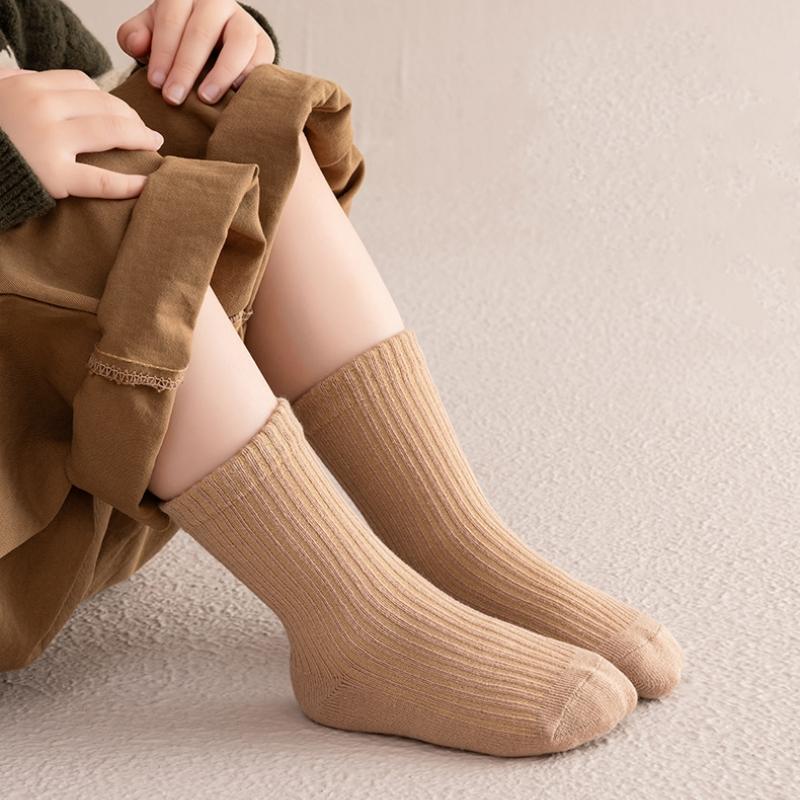 5Pairs/Lot Children'S Socks Candy Solid Color Kids Socks Fall Combed Cotton Student Mid-Tube Socks For Boys and Girls Spring Autumn