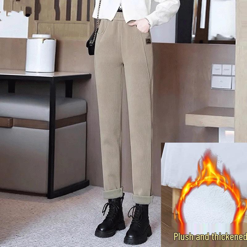 2024 Узкие теплые вельветовые брюки гаремы с высокой талией для осени/зимы