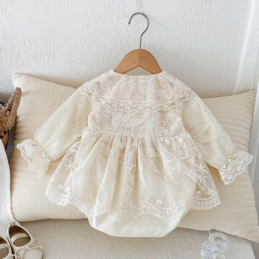 Детские ромперы из тюля для младенцев, детские, длинные, с цветочным принтом, для первого месяца, лет, [VNGOLERRY] для девочек, цельное платье, платье, одежда, рукава, кружево,