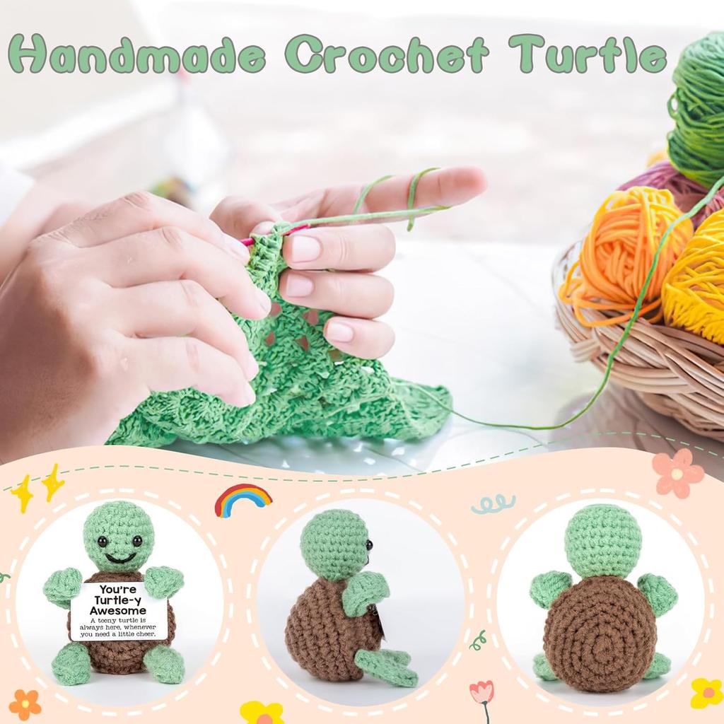 Funny Crochet Turtle Doll With Positive Card Home Room Decoration Handmade Wool Knitted Emotional Motivational Turtle Ornament