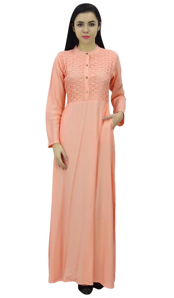 Bimba Женское платье-джильбаб с воротником-стойкой и карманами, длинный рукав