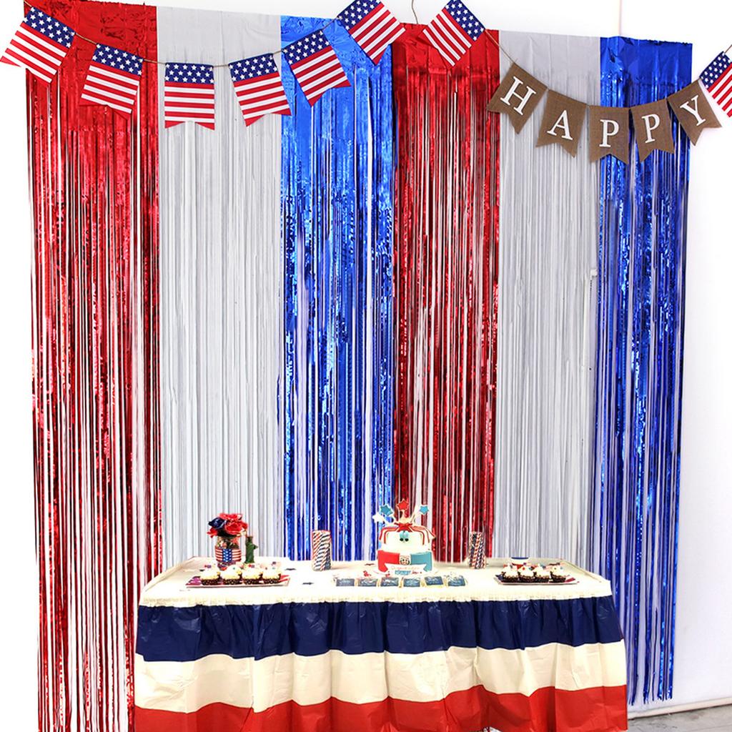 Red And Blue Holiday Party Decoration, Background Wall Arrangement, Rain Silk Curtains