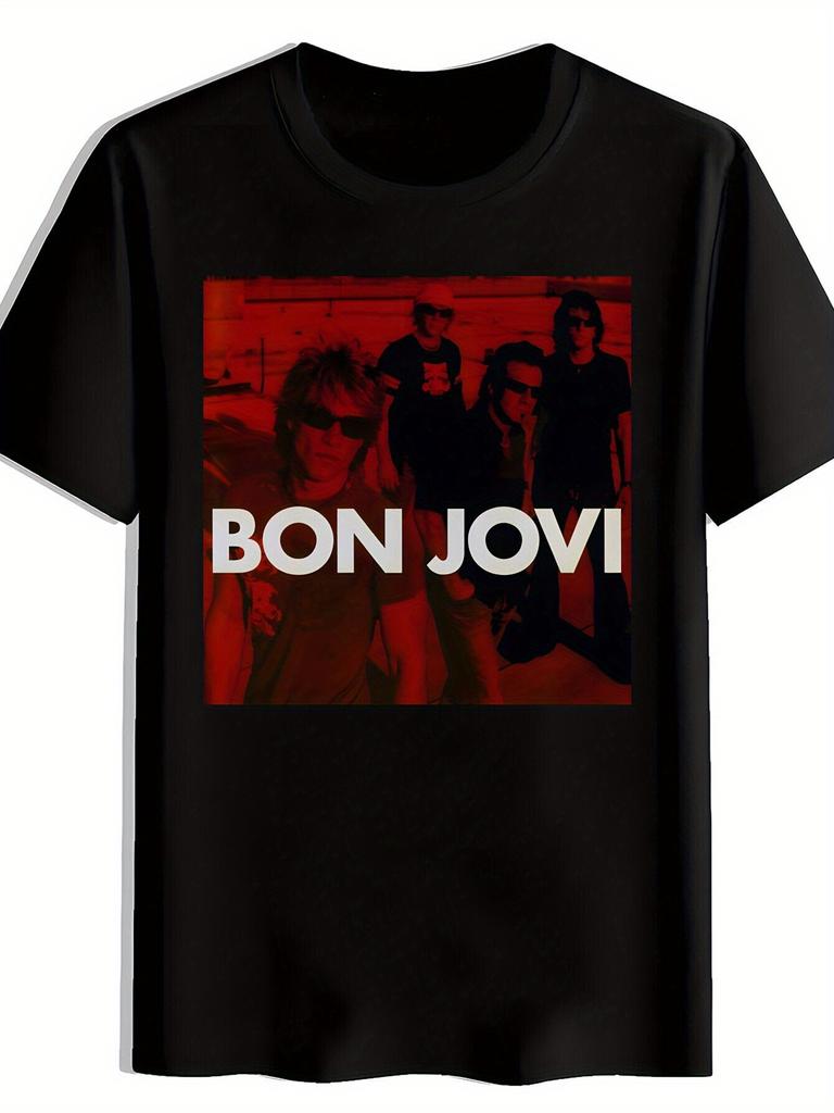 Графичная футболка Bon Jovi - Черная Повседневная Футболка с Круглым Вырезом и Коротким Рукавом