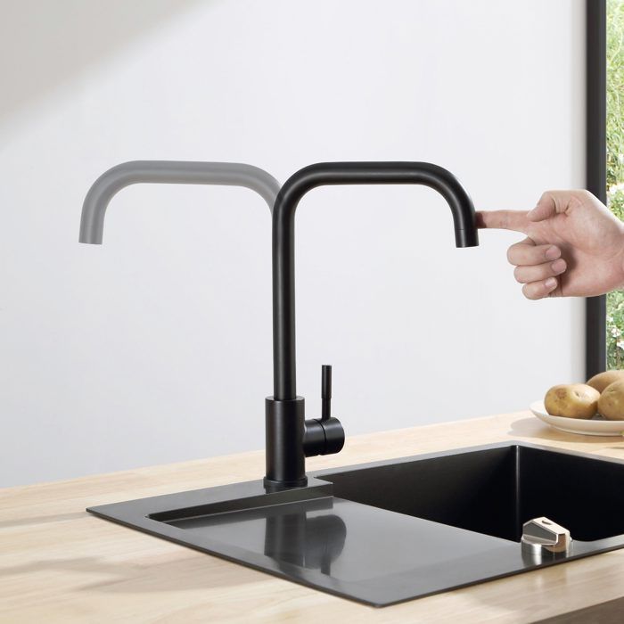 50x44cm Évier de Cuisine sous plan inox noir anthracite+mitigeur de cuisine