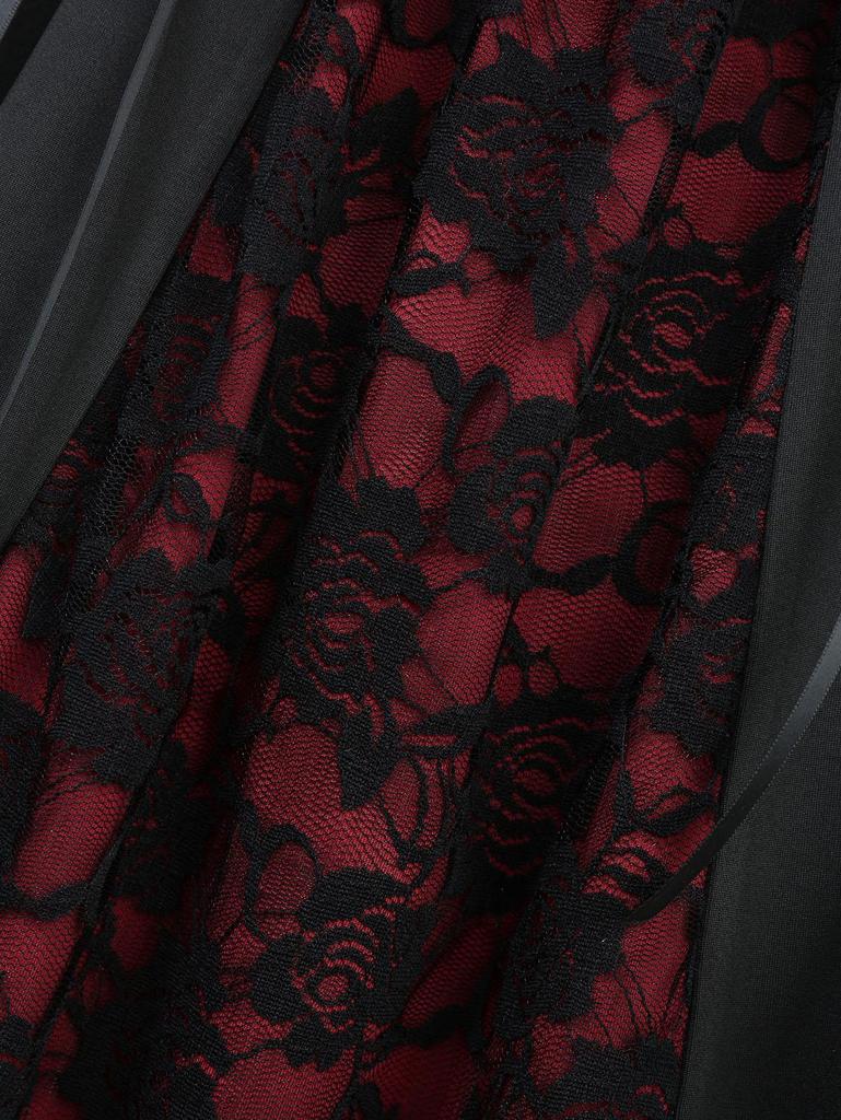 Rosegal Plus Size Rose Flower Lace Patchwork Lace-up Top