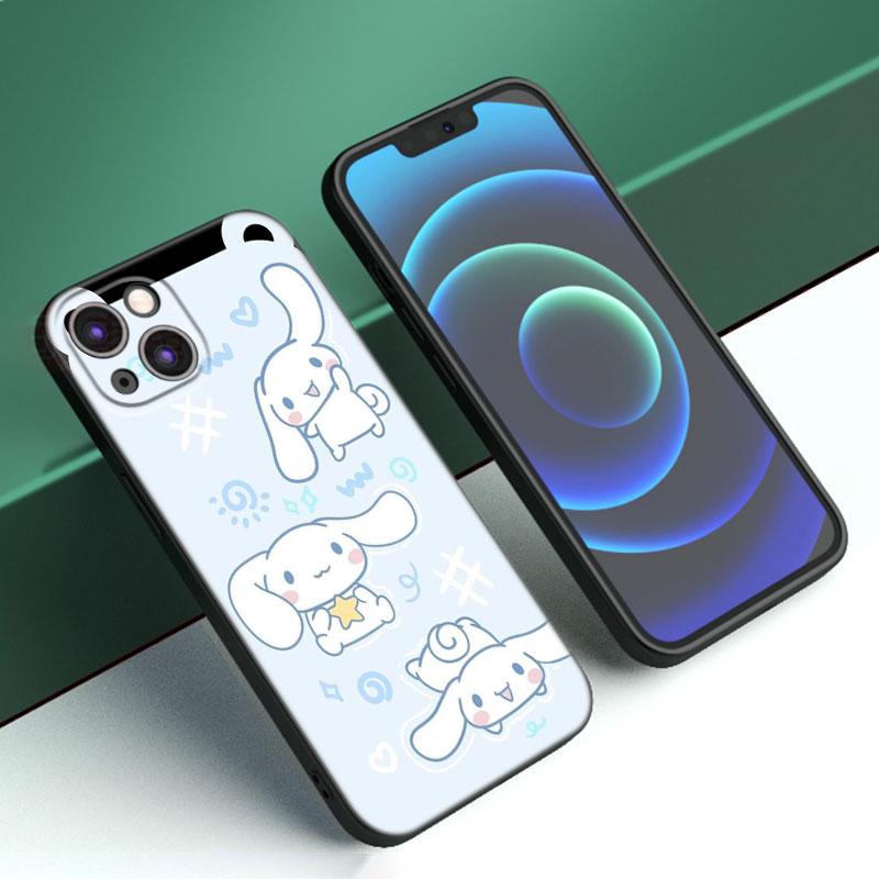 Кавайный чехол Cinnamoroll для Apple iPhone 12 13 Mini 11 14 15 Pro Max 7 8 Plus X XR XS SE 2020 2022 Черный силиконовый чехол
