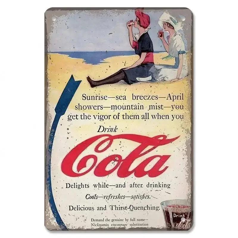 Жестяные знаки Винтажный постер с безалкогольными напитками Cola Металлические девушки пьют бутылки Cola Металлическая пластина Настенная декорация для бара, паба, клуба, ресторана