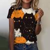 Women Cute Cat Flower Graphic Print Casual Short Sleeve Summer Street Fashion Tops Outdoor