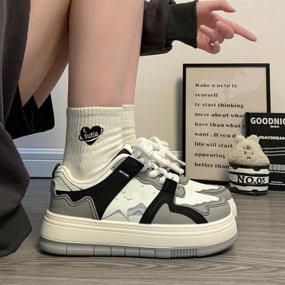 Модная женская обувь с круглым носком на высокой платформе, черные туфли с узором для женщин, мода весна-осень 2025, хлопок, новинка в эстетике Y2k