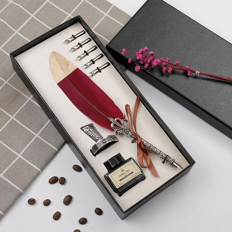 Европейский Ретро Набор для Каллиграфии с Перьями: Перьевая ручка с косым пером, держателем и гравировкой чернилами