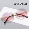 New Retro Oval Sunglasses For Women Personalized Small Round Frame Eyewear Gradient Color Frameless Diamond Cut Edge Eyeglasses