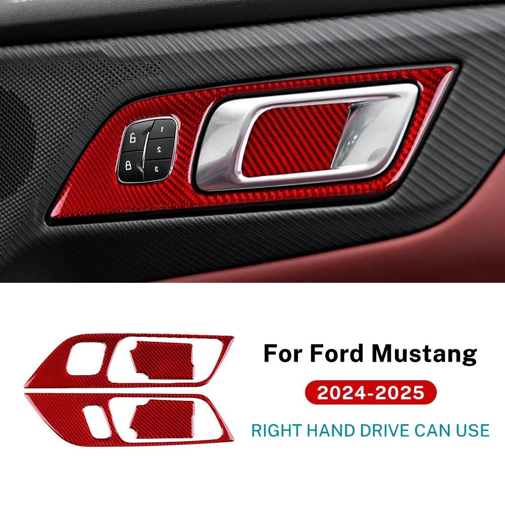 For Ford Mustang GT Dark Horse EcoBoost 2024 2025 2026 LHD RHD Real Soft Carbon Fiber Sticker Car Door Inner Handle Frame Trim