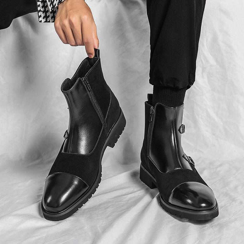 Fashion British Style High Top Pointed Dress Boots Trendy New Men's Business Dress Shoes Winter Men's Leather Short Boots Versatile