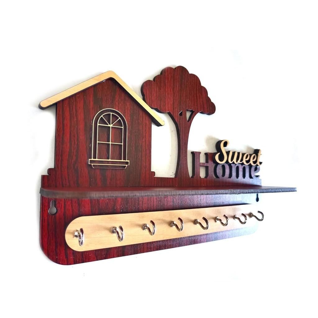 Домашний декор Уникальный стильный деревянный держатель ключей для настенного декора со стильным 8 крючками из нержавеющей стали Красивый органайзер для ключей для домашнего декора