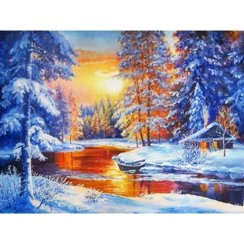Алмазная живопись Art Full Drill Снежный дом Алмазная картина Ручная работа Снежный день Diy Алмазная мозаика Картина Украшение дома Рождественский подарок