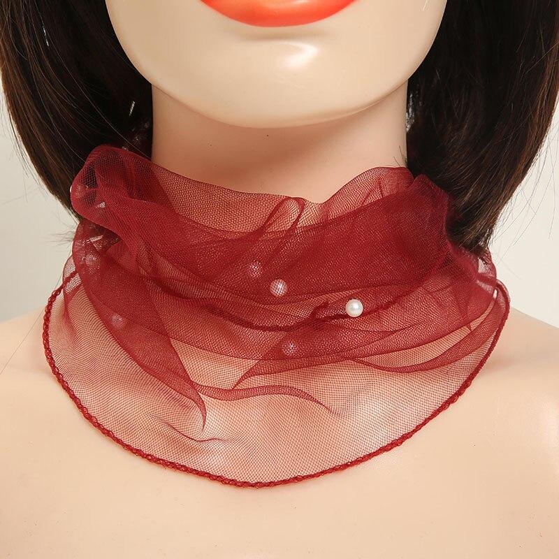 Women Girls Scarf Fake Pearl Decorative Mesh Necklace Scarf Circle Scarf For Summer Short Scarf False Collar Scarf Accessories