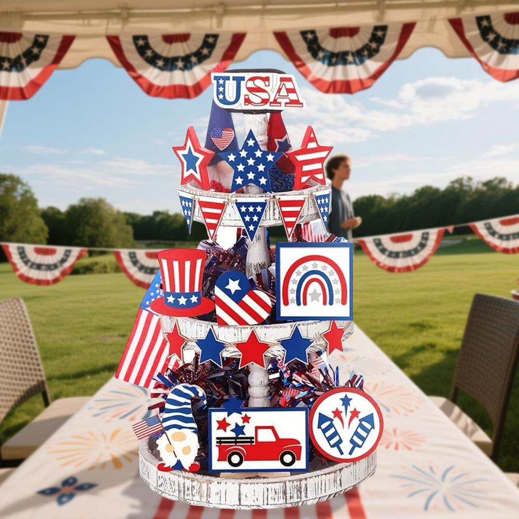 Patriotic Solid Wood Independence Day Layered Pallet Decoration Anniversary Decoration