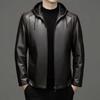 Genuine Leather Jacket Men's New Casual Leather Jacket Hooded Casual Motorcycle Jacket  Autumn Middle-aged Dad's Outfit