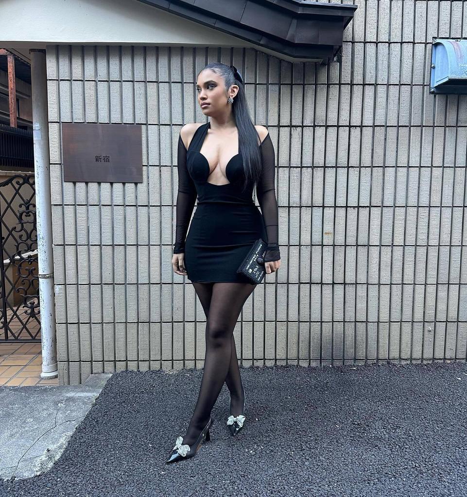 European and American Fashion Women's Sexy Neck Hanging Mesh Splicing Long Sleeved Dress Street Top Bag Hip Skirt