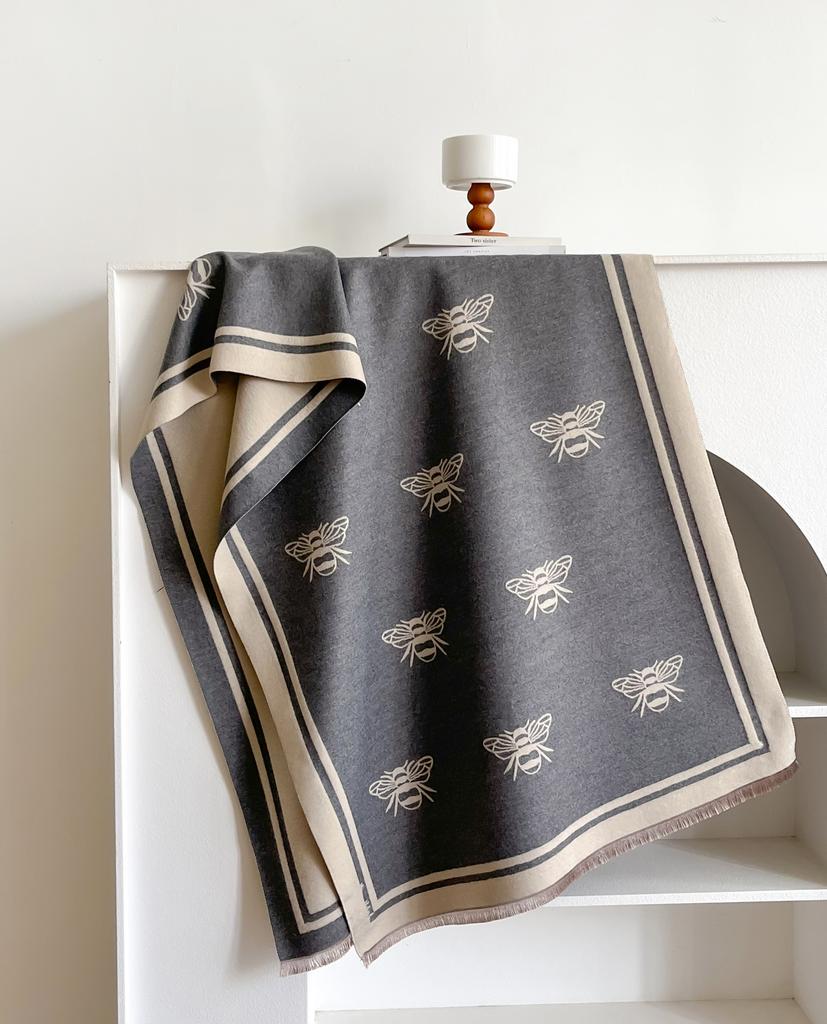 Мода Жаккардовые женские шарфы из пашмины с бахромой Зимние теплые бренды Дизайнерские кашемировые шарфы с пчелами Одеяло Мягкие шали