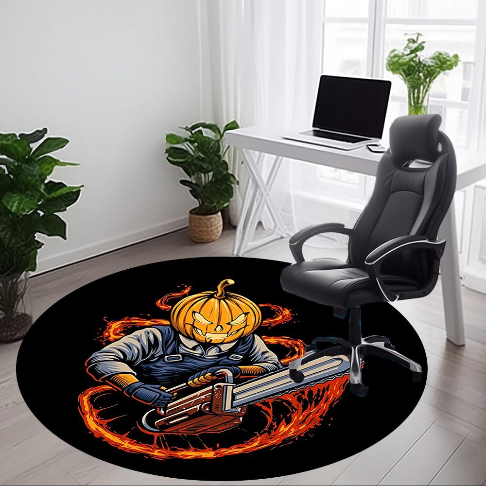 1pc PumpkinChainsaw, HalloweenArt Office Round Area Rug, Under Office Chairs Bedroom Living Room Home Decor, Room Deco, Available in Various Sizes