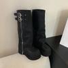 Осень Зима Массивные Женские Рыцарские Высокие Сапоги Платформа Плоская Подошва Брючные Длинные Ботильоны Женские Западные Ковбойские Сапоги