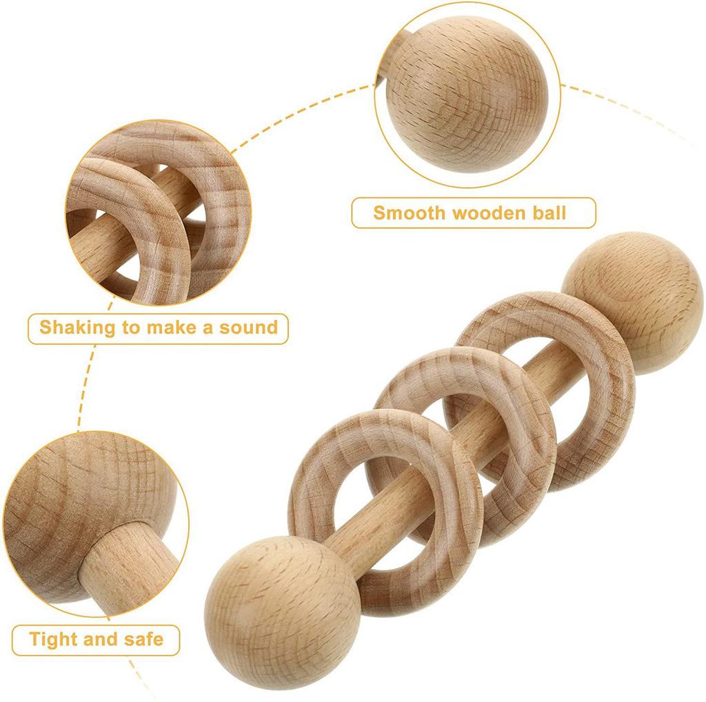 Beechwood Laser Engraved Wooden Teether Rattle Toy