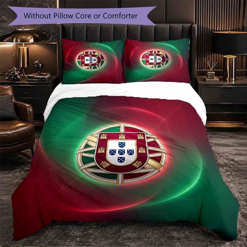 Portugal Football Pattern 3 Pieces Bedding Set Soft Microfiber Duvet Cover with Pillow Cases for Bedroom