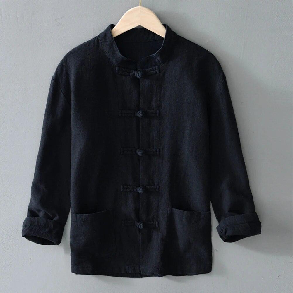 Повседневные мужские рубашки в китайском стиле, традиционная рубашка кунг-фу Тай Чи, пальто, костюм Тан, униформа, куртка, мужская одежда