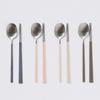 Costic Domestic New Sweet Spoon Set of 4, Gray + Pink + Beige + Brown, Spoon + Chopsticks 4 Set, 1 Set, Korean Popular Tableware