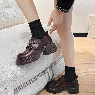 Двубортные универсальные и удобные туфли из кожи в британском стиле, весна 2025, новый темперамент, элегантные туфли Мэри Джейн