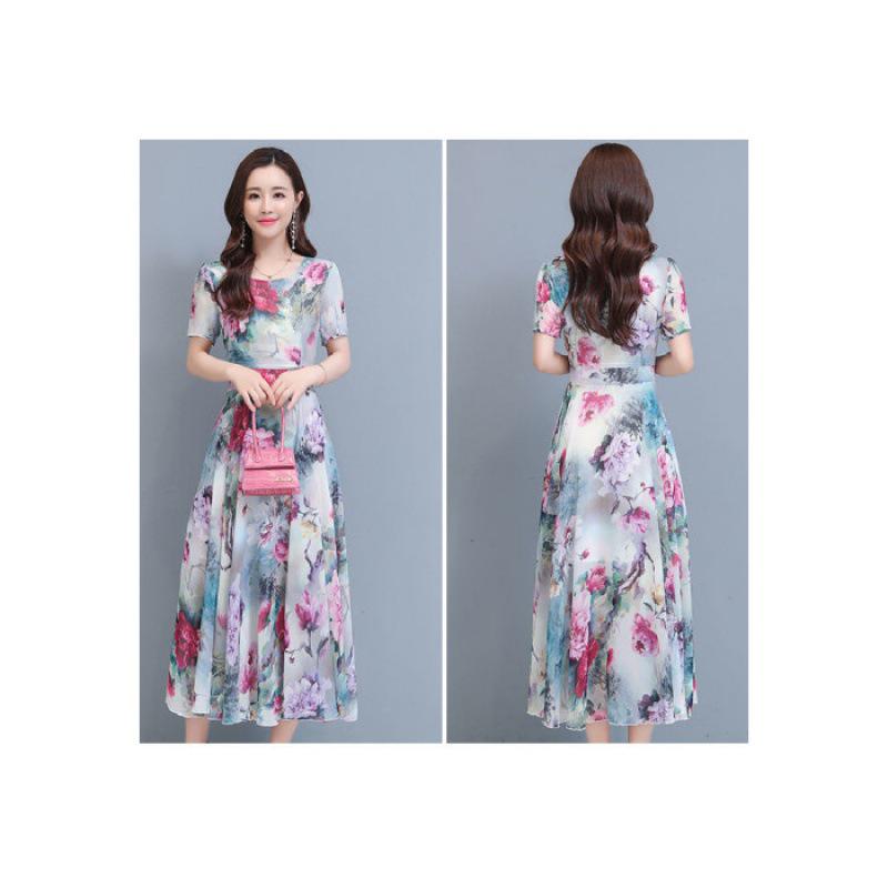 Элегантное летнее платье с цветочным принтом: Женская облегающая длинная пляжная юбка с короткими рукавами (2023)