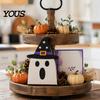 Хэллоуинские настольные украшения Деревянное украшение BOO для многоуровневых подносов, Креативный декор для стола, Центральные элементы из массива дерева, Поднос для вечеринки
