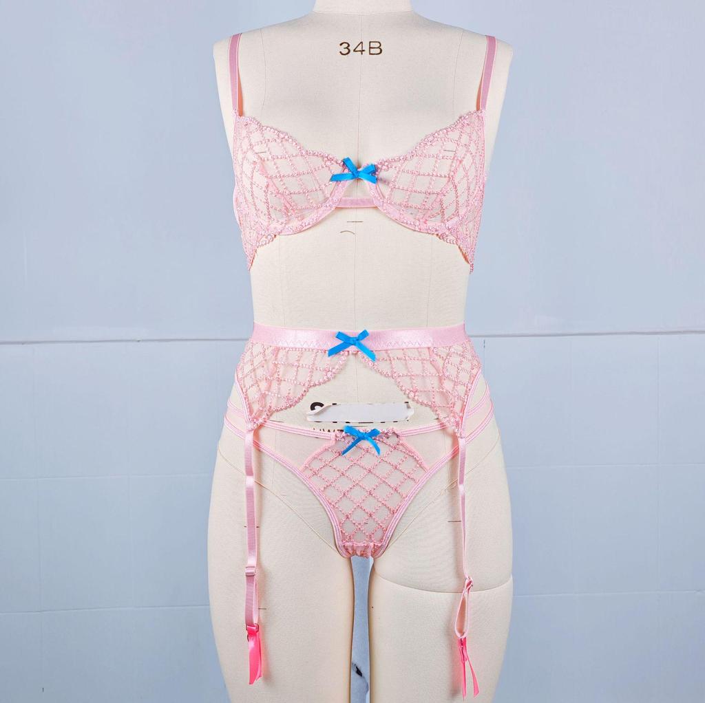 Комплект кружевного бюстгальтера-слинга цвета «озеро голубое»: Трендовый европейский и американский 3-компонентный с поддержкой из стали