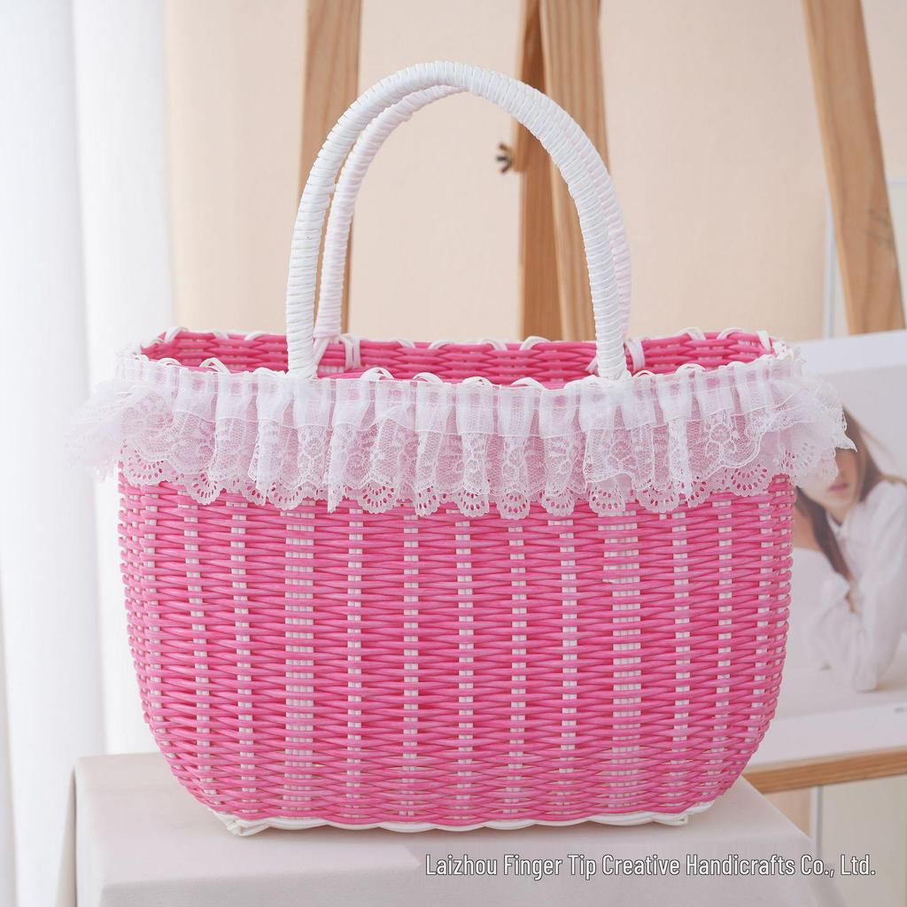 Красочная плетеная пластиковая корзина: Ручной сувенирный подарок, Имитация ротанга, Женская корзина для ванной и хранения