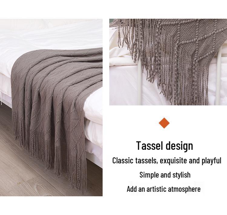 Скандинавский Ретро Желтый Аргайл Вязаный Плед - Покрывало на кровать, Накидка на диван, Накидка-шарф на конец кровати